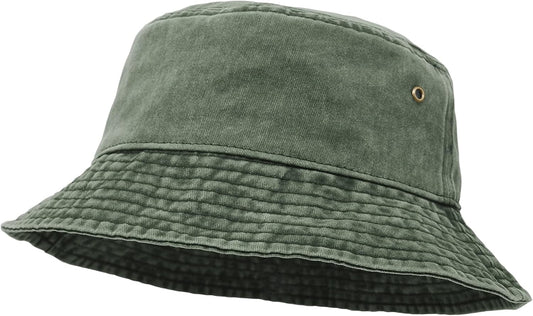 Bucket Hat, Wide Brim Washed Denim Cotton Outdoor Sun Hat Flat Top Cap