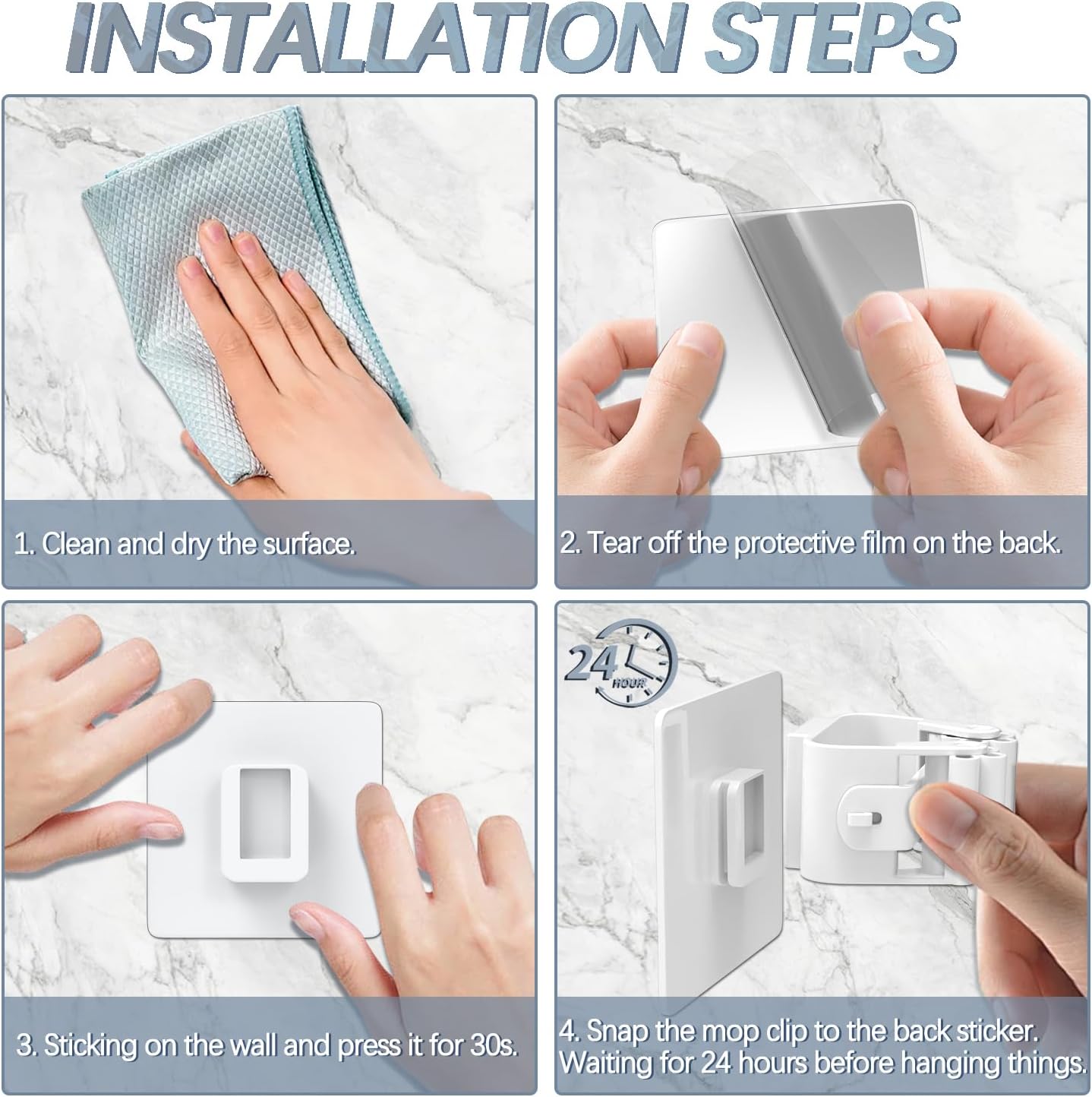 3-H 40 Pack Self Adhesive Broom Holder Wall Mount - Heavy Duty No Dril