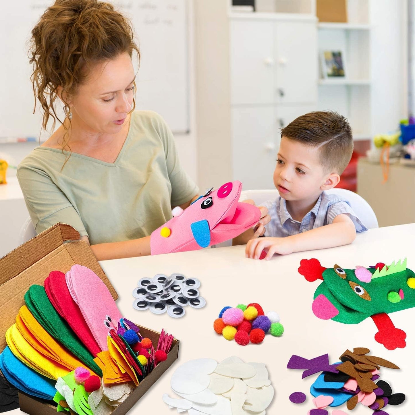 WATINC 6Pcs Hand Puppet Making Kit, Art Craft Felt Sock Puppet Toys, C