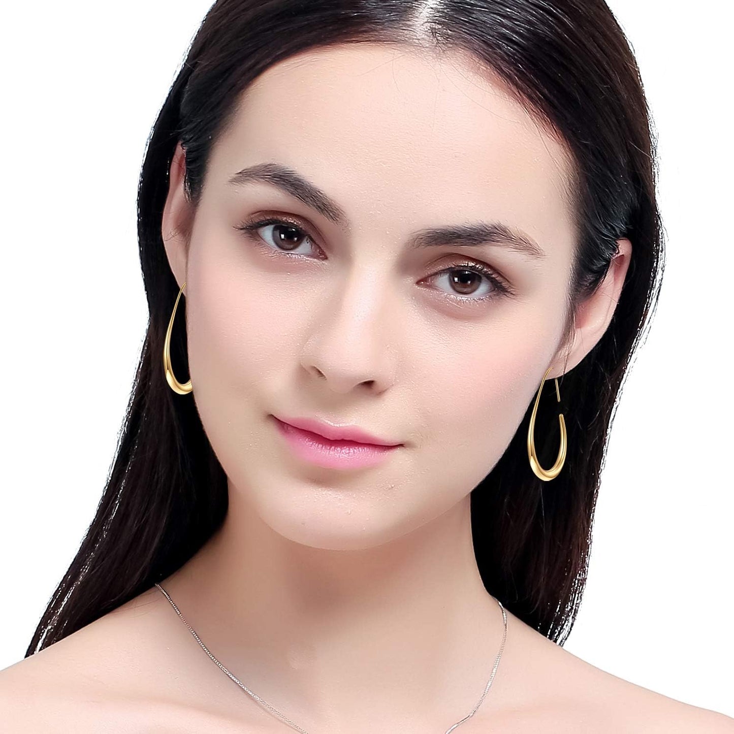 Lightweight Teardrop Hoop Earrings for Women - 14k Gold/White Gold Pla