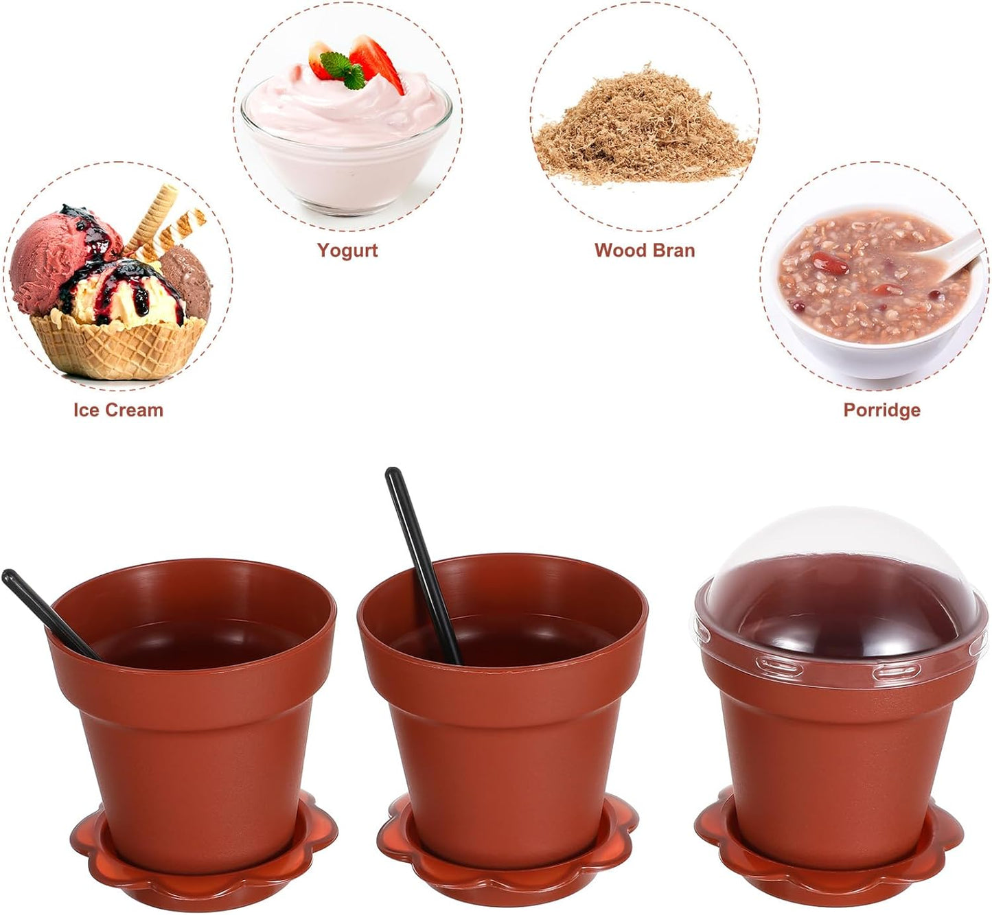 DOITOOL 20 Pack Flower Pot Dessert Cups with Lids and Spoons, 6.7 oz Mini Plastic Chocolate Pudding Cups, Cute Mini Flowerpot for Ice Cream, Dirt Cake, Fruit Trifles, Pudding, Yogurt, Mousse