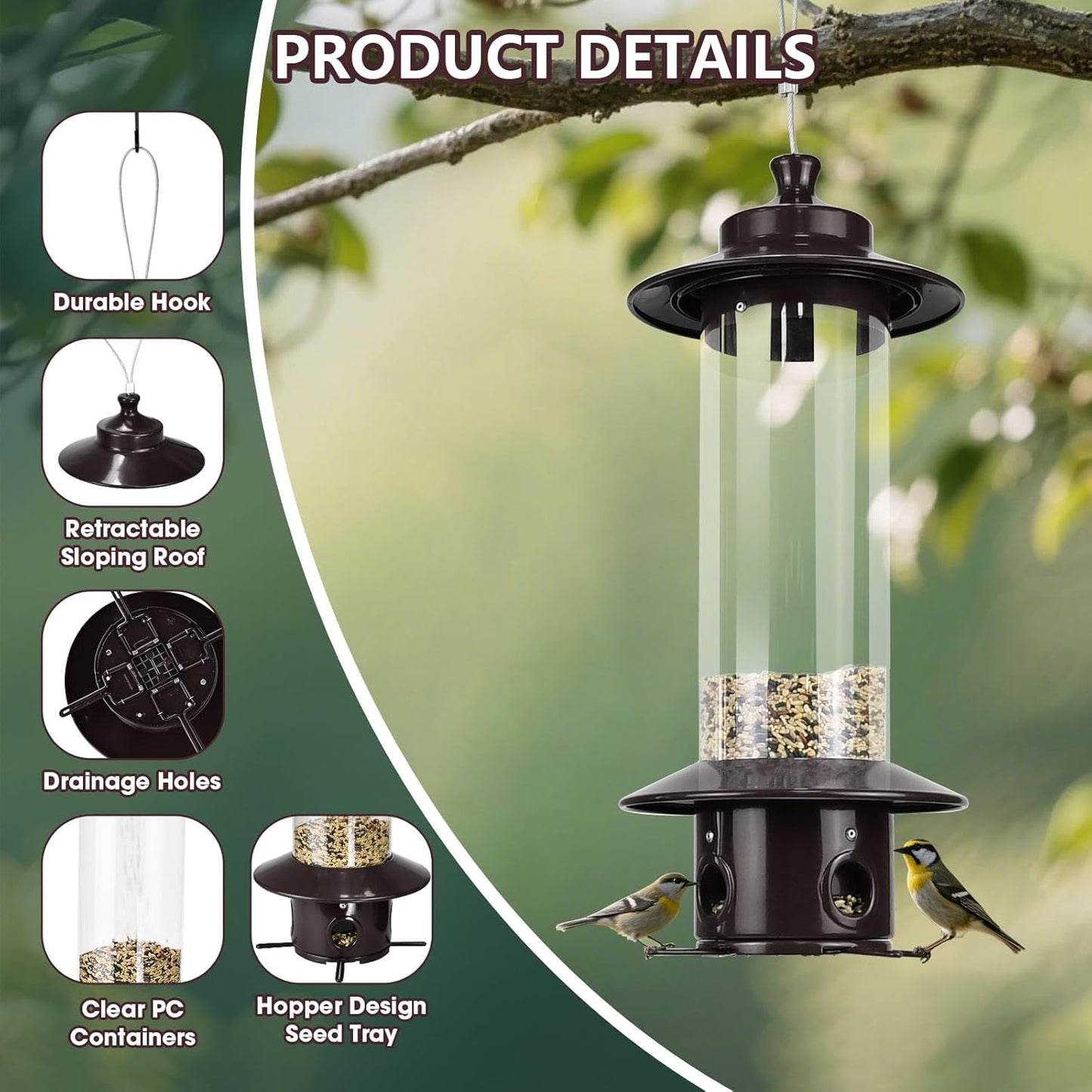 Metal Bird Feeder for Outdoors, Hanging Squirrel Proof Bird Feeders fo