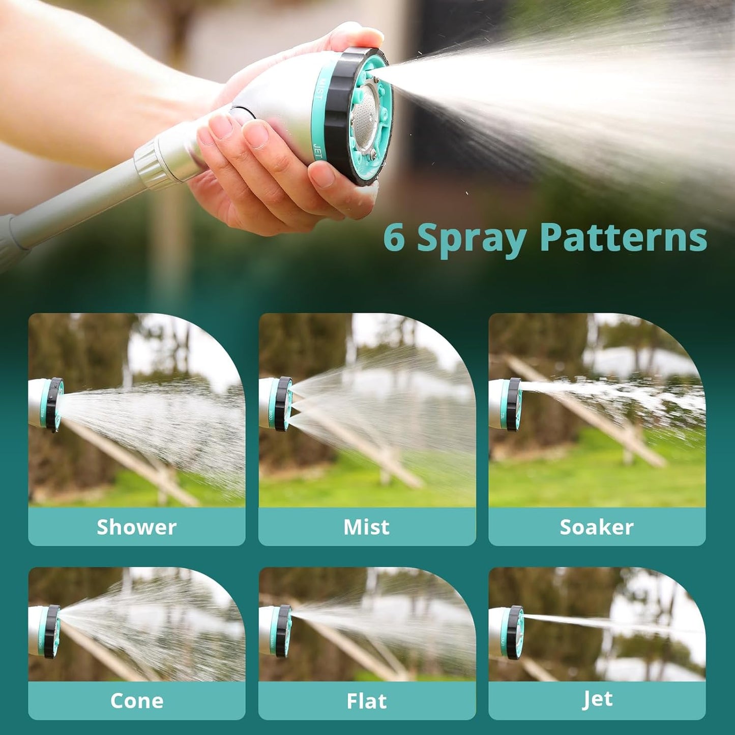 QUOBAS 16 Inch Watering Wand, Heavy Duty Garden Hose Sprayer with 6 Sp