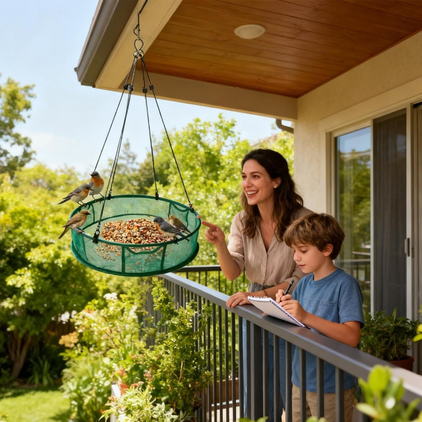 Bird Feeder 3 Pockets, Weatherproof Food Holder, Adjustable Hanger Outdoor Large Feeder, Material Durable Build, Hummingbird Chickadee Finch Accessory, Garden Yard Patio Porch Tree Balcony
