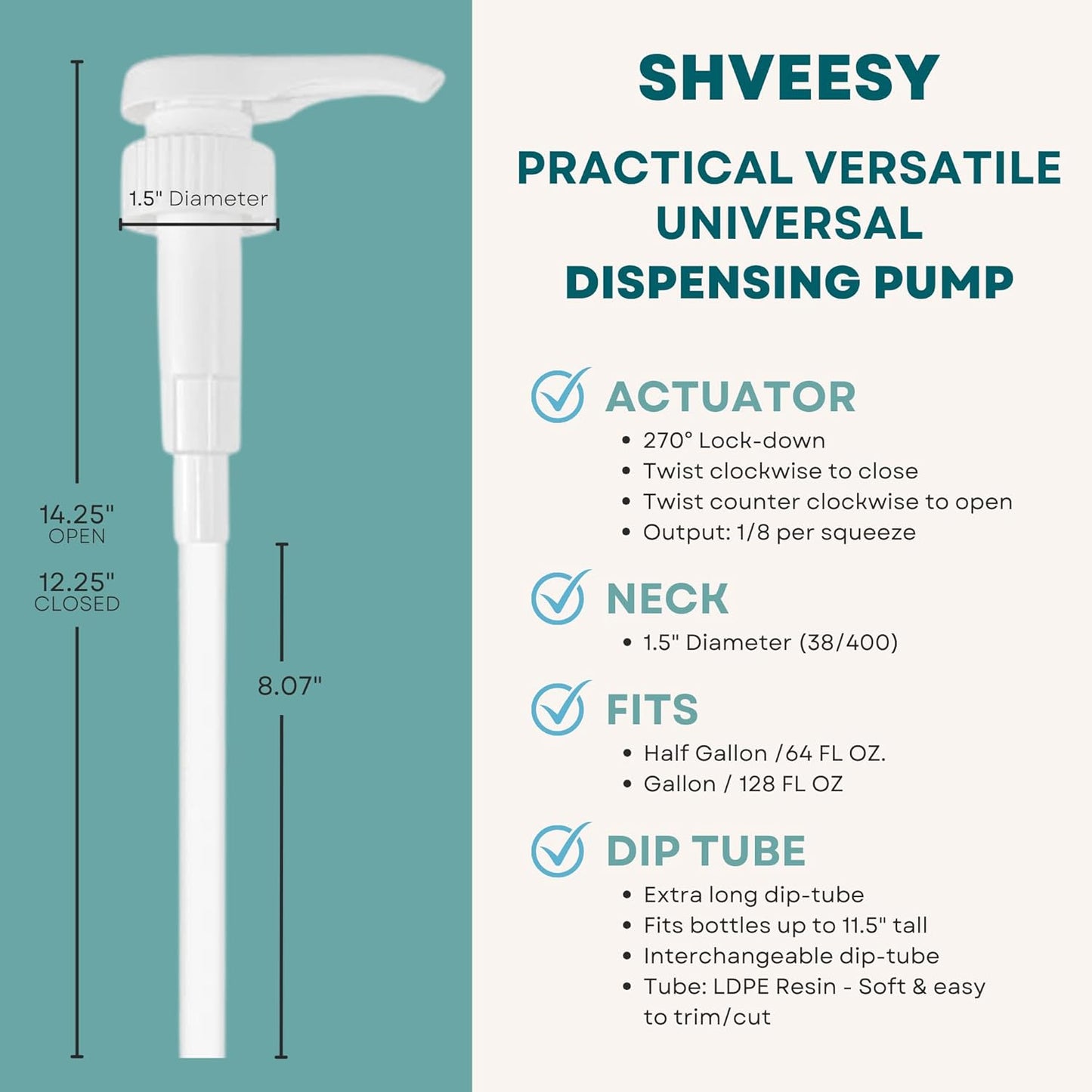 Gallon Pump Dispenser | for Plastic or Glass Bottles | Heavy-Duty Leak Proof for Commercial and Household Use | Pump for Gallon Jug | Non-BPA Plastic (Pack of 2)