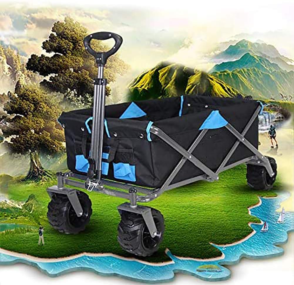 Foldable Wagon, All-Terrain Wheel Garden Cart Portable Dual-Brake Tele