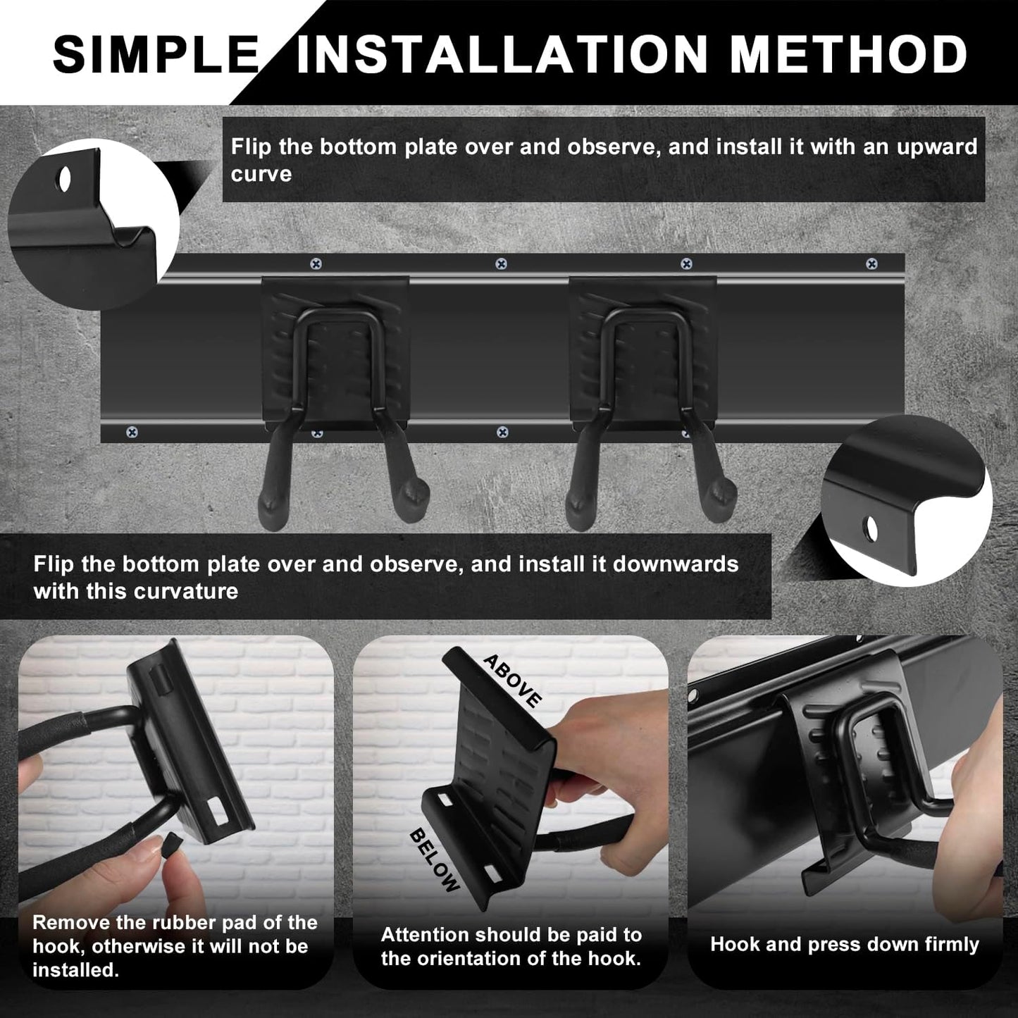 Garage Tool Organizer Wall Mount 48 inches Sturdy Storage Rack with Adjustable Hooks, Anti-Rust - Easy Installation, 12 Packs Capacity Garden Tool Organizer