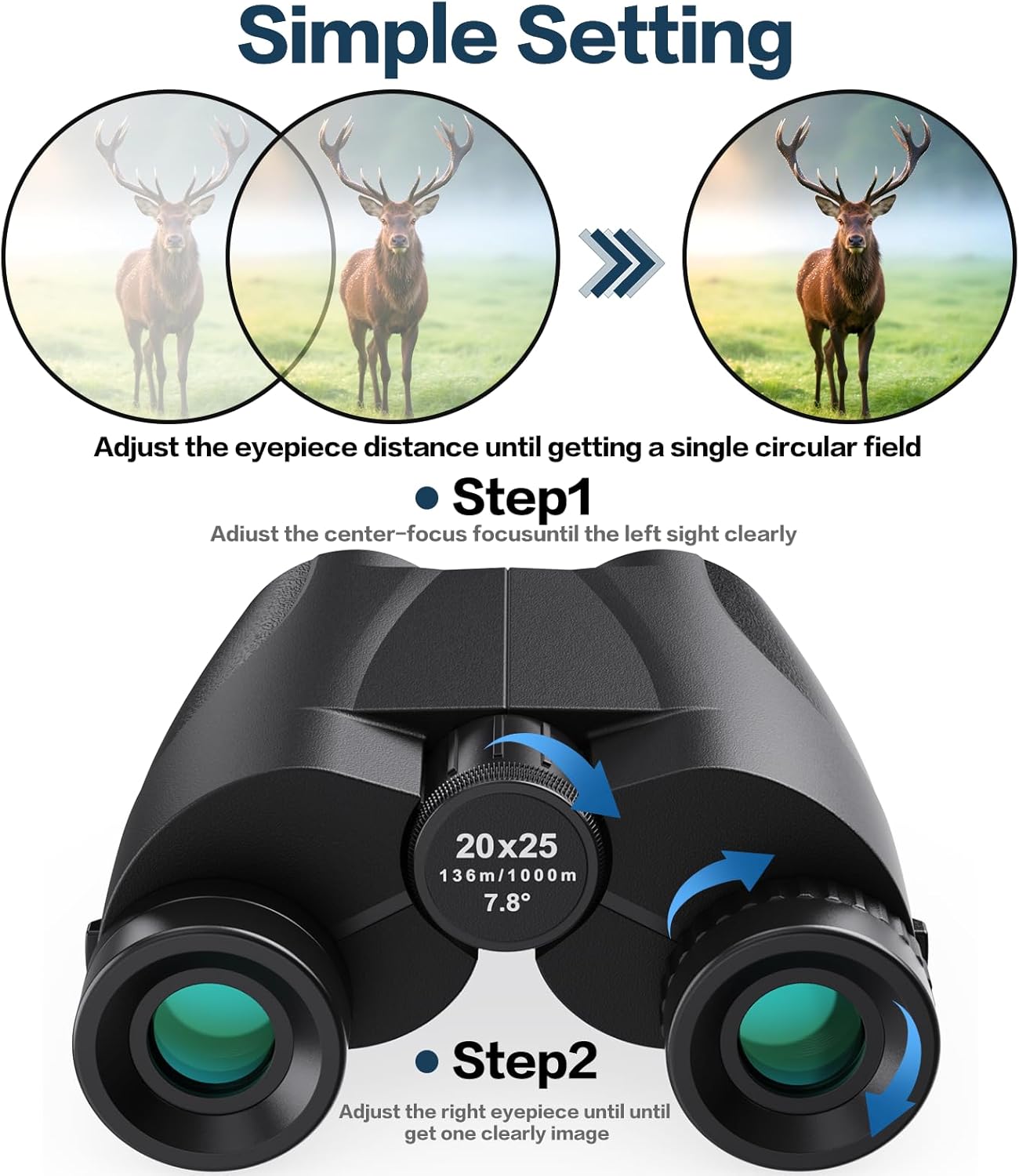 Binoculars for Adults and Kids, 20x25 Compact High Power Binoculars with Low Light Vision for Bird Watching, Large Eyepiece Waterproof Outdoor Hunting, Travel, Sightseeing
