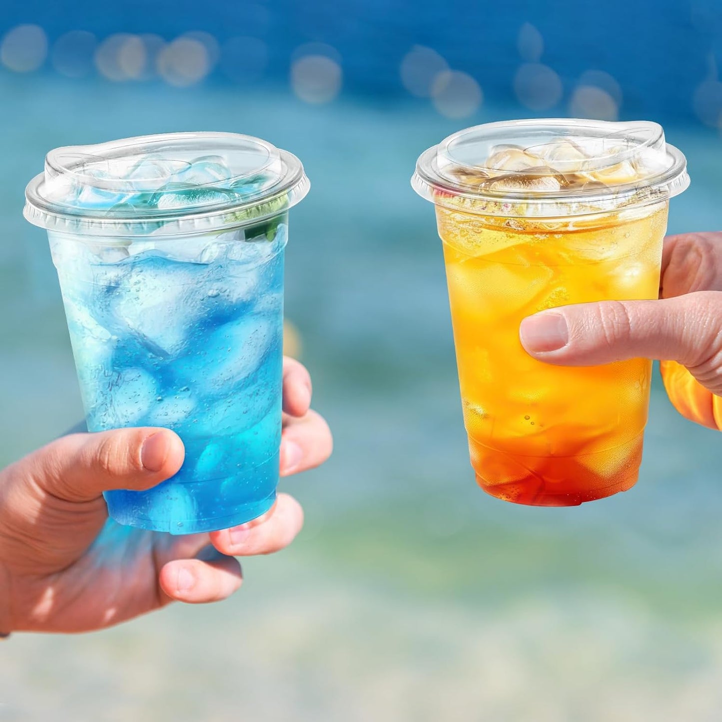 100 Pack 16 oz Clear Plastic Cups with Lids, Disposable Iced Coffee Cu