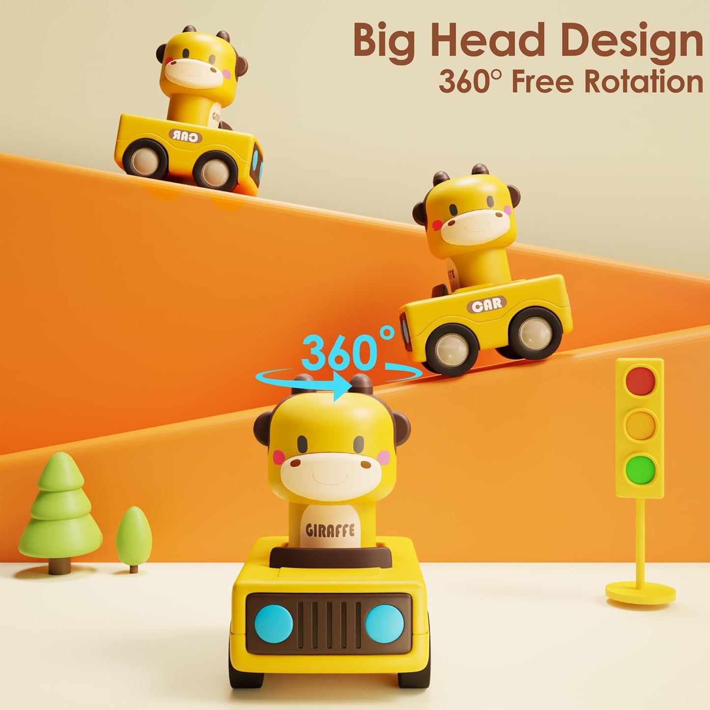 iPlay, iLearn Press to Go Car Toys for Toddlers 1-3, Baby Animal Racin