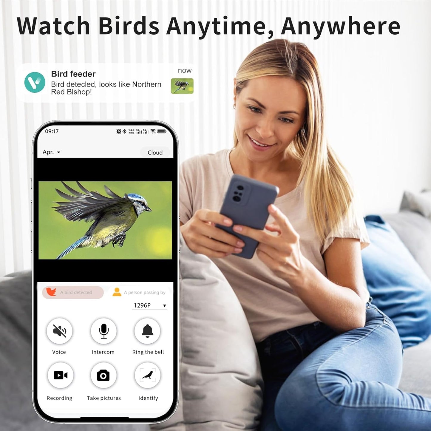 Smart Solar Bird Feeder with Camera,2K HD AI Identifies 11,000+ Birds,Solar Powered Wireless Outdoor Camera with Instant Alerts & Auto Capture - Perfect Backyard Bird Watching Gift