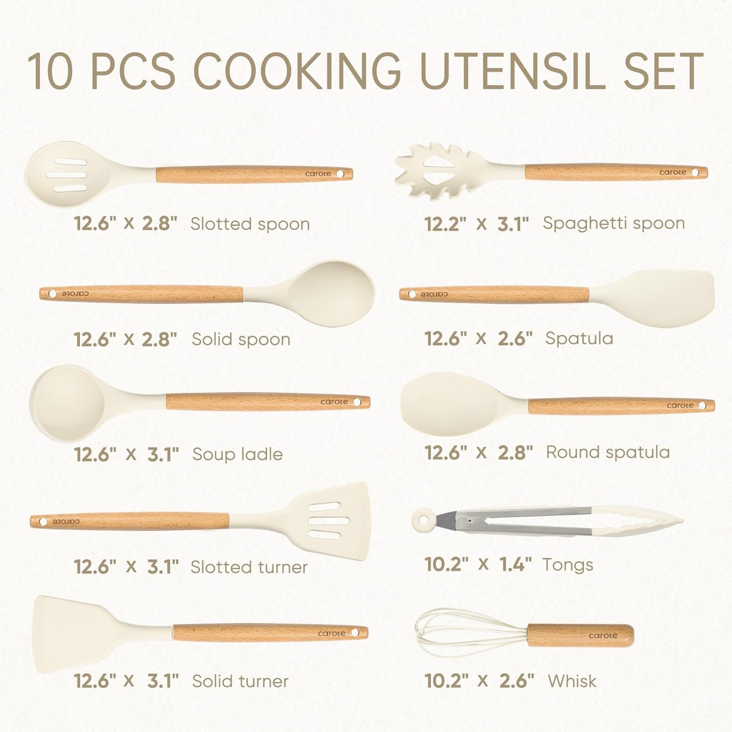CAROTE Silicone Cooking Utensils Set, Kitchen Utensils Set 10 Pcs for 