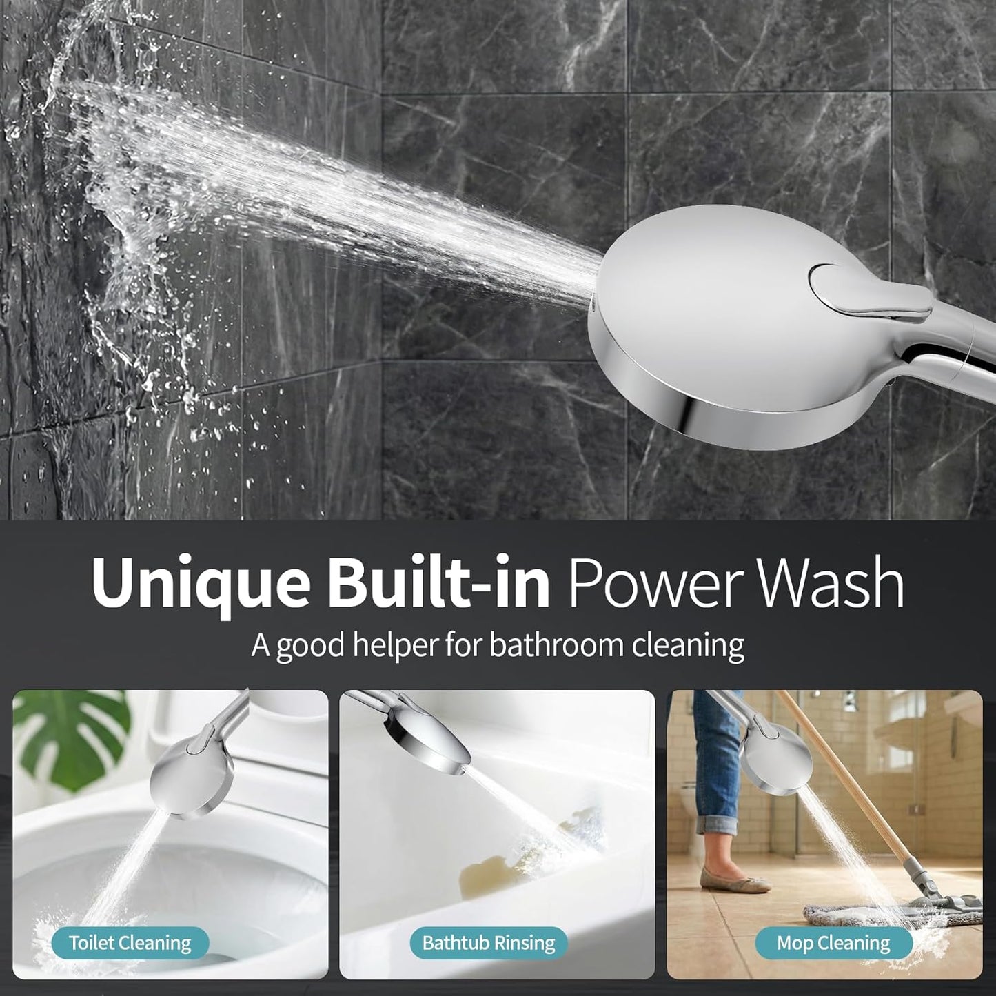SR SUN RISE NSF Filtered Shower Head with Handheld High Pressure 9-Spray Settings Power Wash Detachable Filter for Hard Water Removes Chlorine (Chrome Silver, 4.9inch)