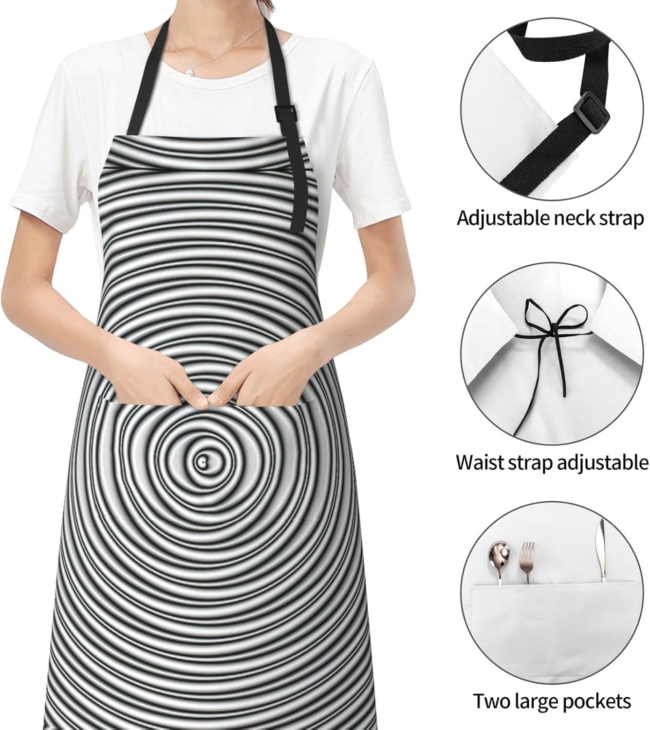 Optical Spin Illusion Print Laundry apron 28x33 In Waterproof Kitchen Apron with Pockets for Cooking Baking