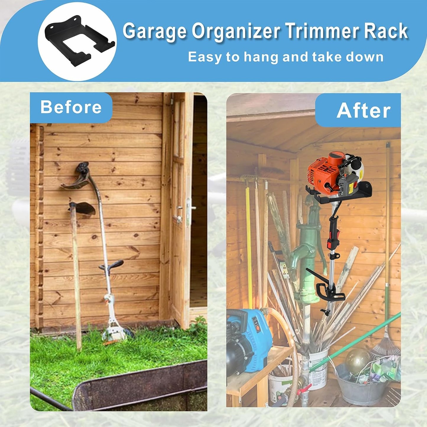 Ertuohg 2PCS Garage Organizer Trimmer Rack, Heavy Duty Weeder Eater Hanger Trimmer Hanger, Weedeater Hangers for Garage Wall, Garden Tool Organizer, Tool Hangers for Garage Wall, Black Metal
