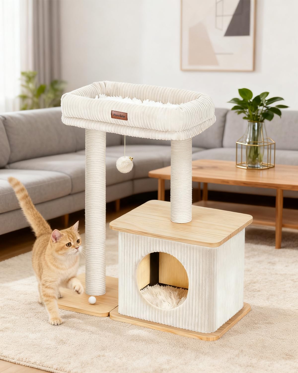 Modern Cat Tree for Indoor Cats, Nordic Loft Style, Wooden Cat Tower w