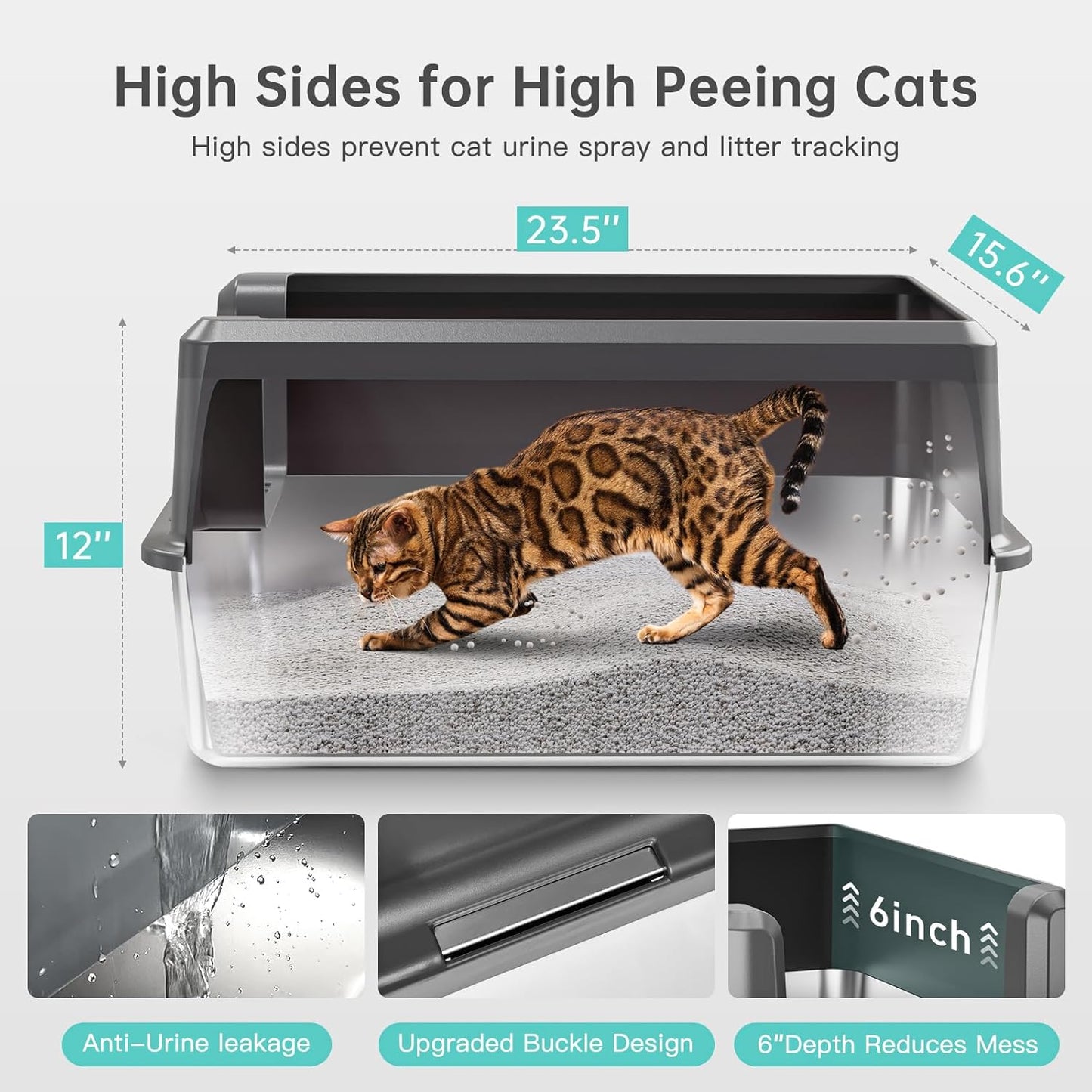 Enclosed Stainless Steel Cat Litter Box with Lid, XL Extra Large Litte