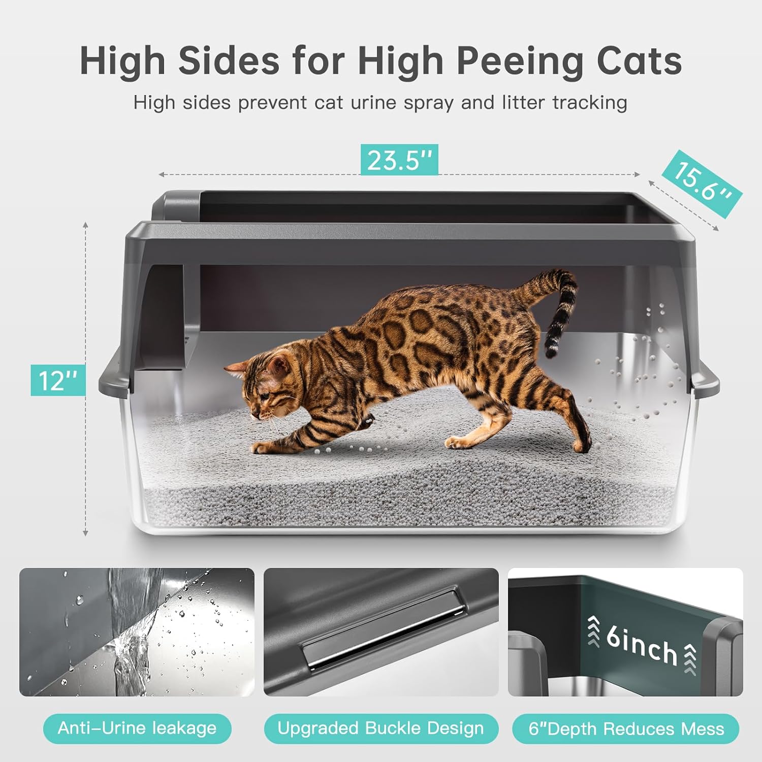 Enclosed Stainless Steel Cat Litter Box with Lid, XL Extra Large Litte