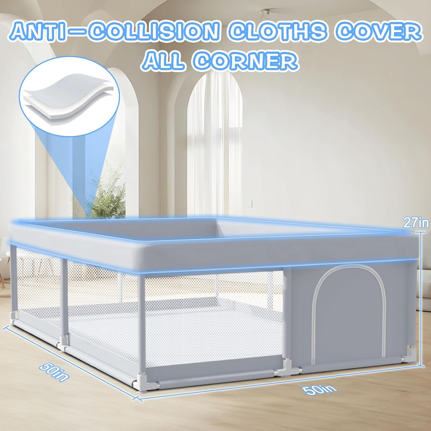 Baby Playpen 50 x 50 Inch Play Pen Playards, Playpen for Babies and To