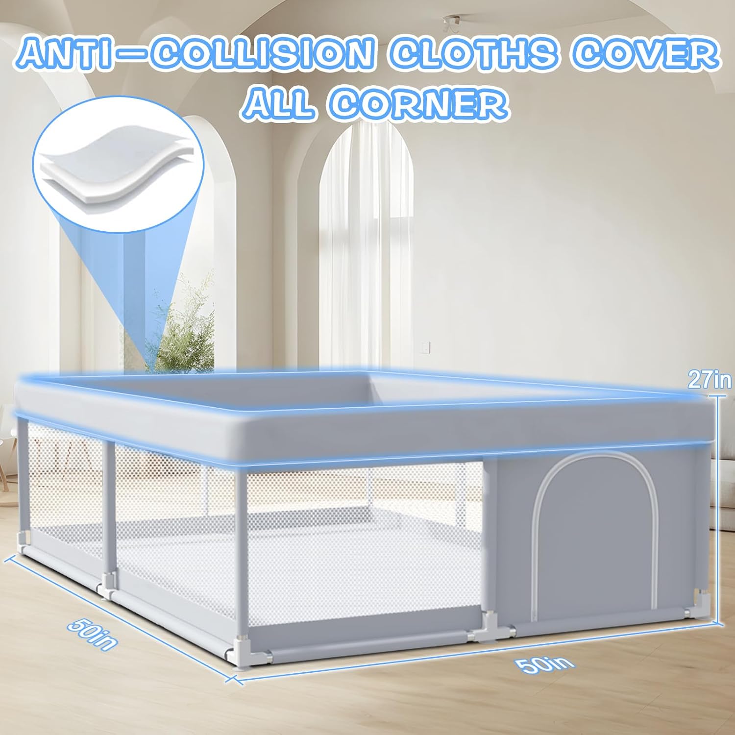 Baby Playpen 50 x 50 Inch Play Pen Playards, Playpen for Babies and To
