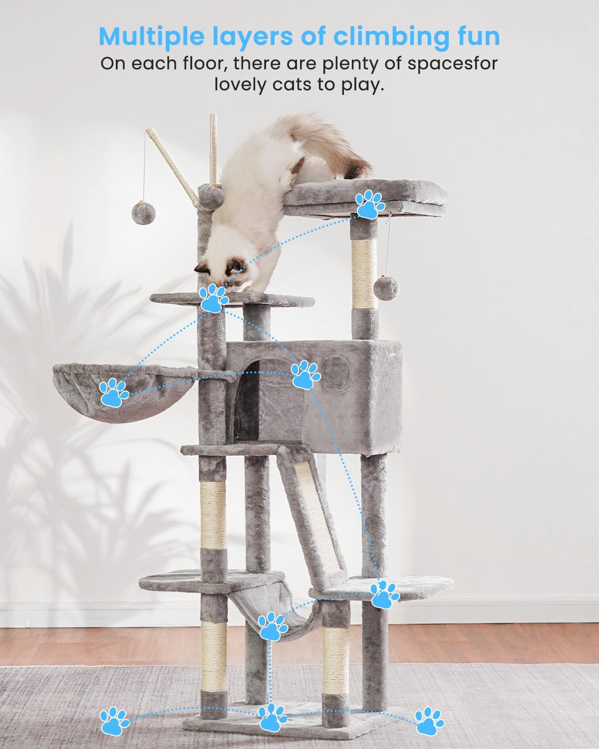 Hey-brother Cat Tree, 53 inch Cat Tower for Indoor Cats, Cat House wit
