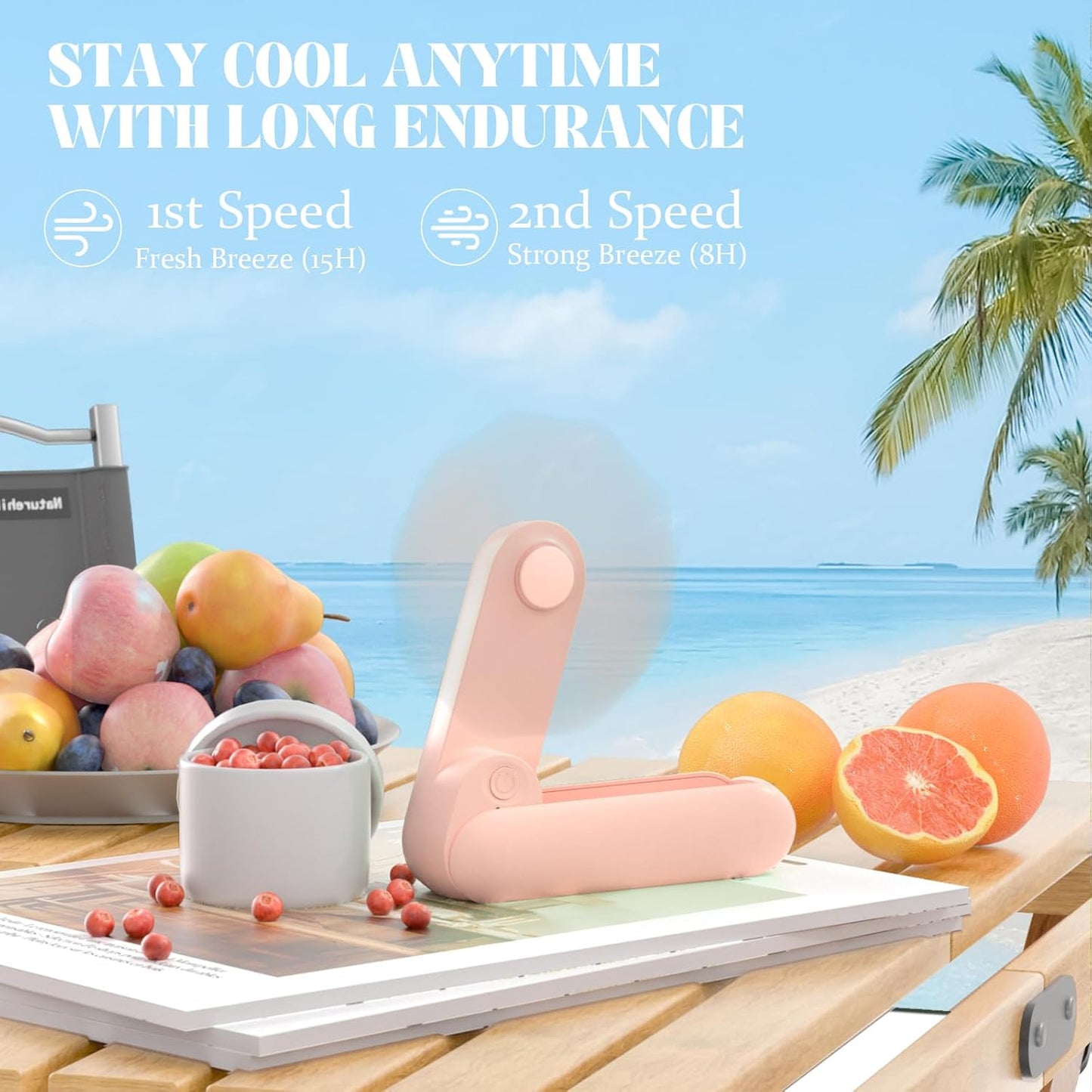 Lerat Portable Handheld Fan, 2 IN 1 Mini Hand Fan, Battery Operated [8-15 Working Hours], USB Rechargeable Personal Foldable Fan for Indoor, Small Pocket Fans Travel Essentials for Outdoor (Pink)