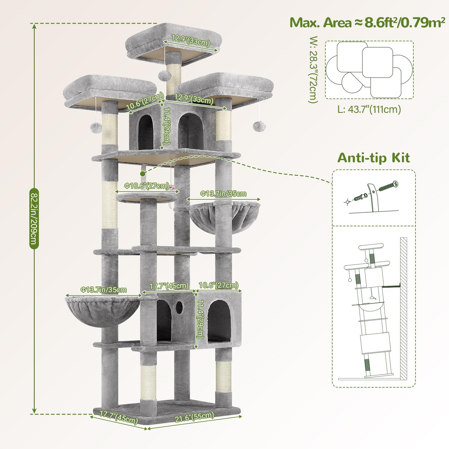 Globlazer Cat Trees and Towers for Multiple Adult Cats, 82-inch XXL Ta