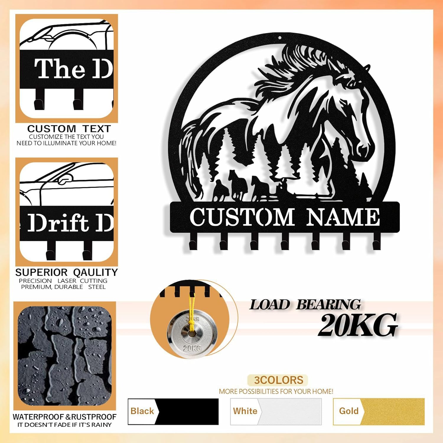 Personalized Horse Key Holder Wall Mount, Custom Metal Keys Holder for