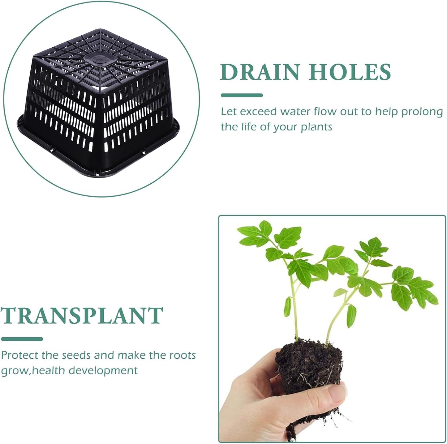 Cabilock 5-Pack Octagon Orchid Pots 7.07 Inch Root Control Planters with Drainage Holes Thick Breathable Plastic for Indoor Outdoor Gardening