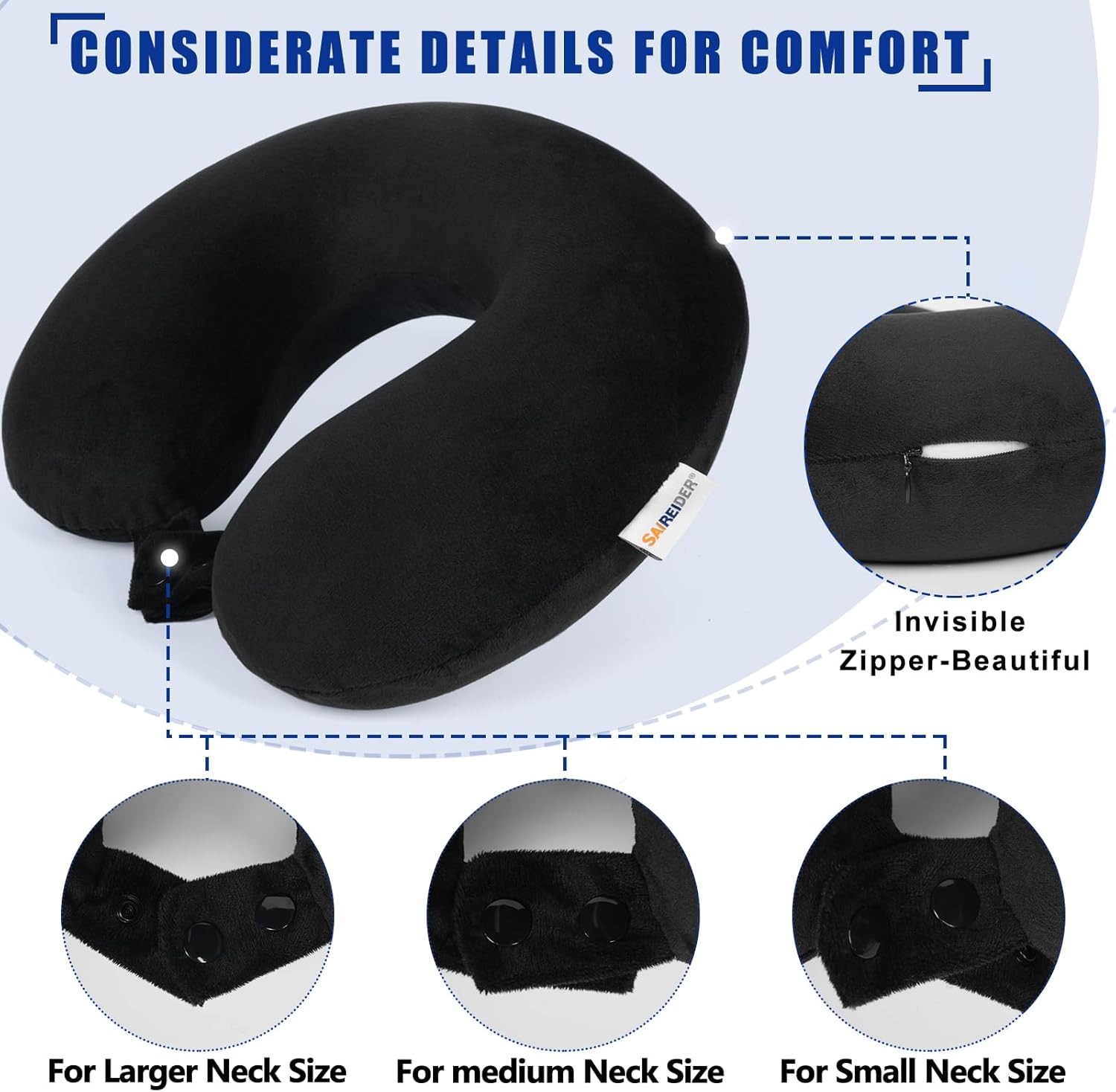 SAIREIDER Travel Pillow 100% Pure Memory Foam Travel Neck Pillow, Airp