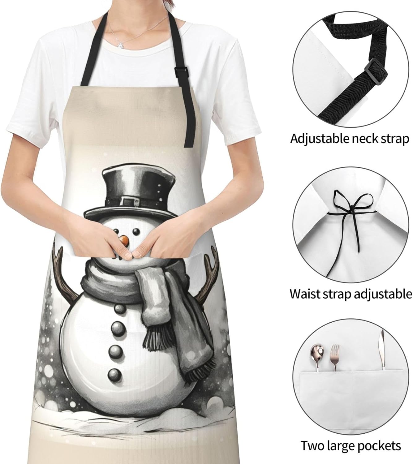 christmas snowman 1 print Waterproof chef's apron with pocket apron for kitchen cooking baking barbecue and gardening