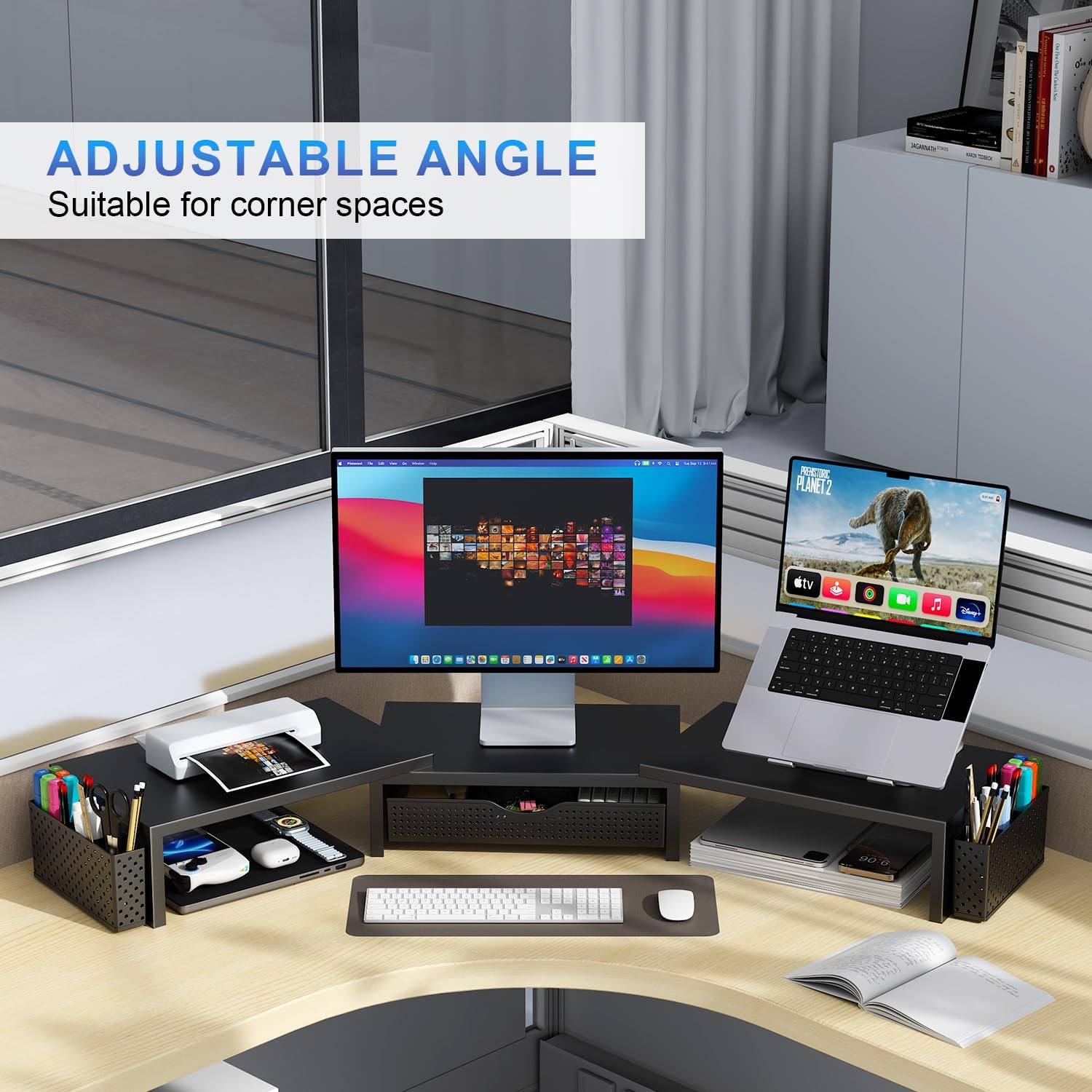 gianotter Dual Monitor Stand Riser, Desk Organizer With Drawer and 2 P