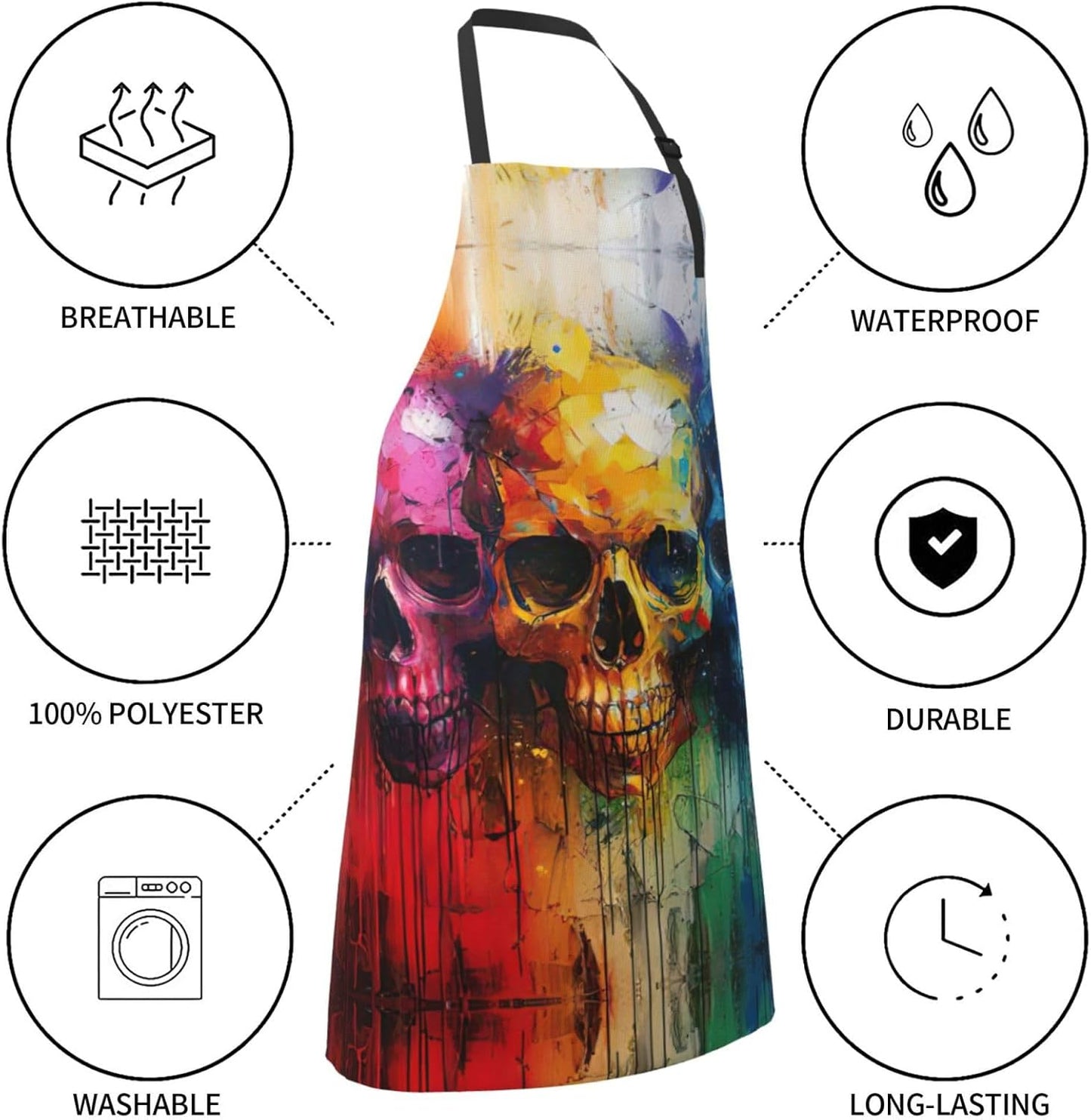 color skulls print Waterproof chef's apron with pocket apron for kitchen cooking baking barbecue and gardening