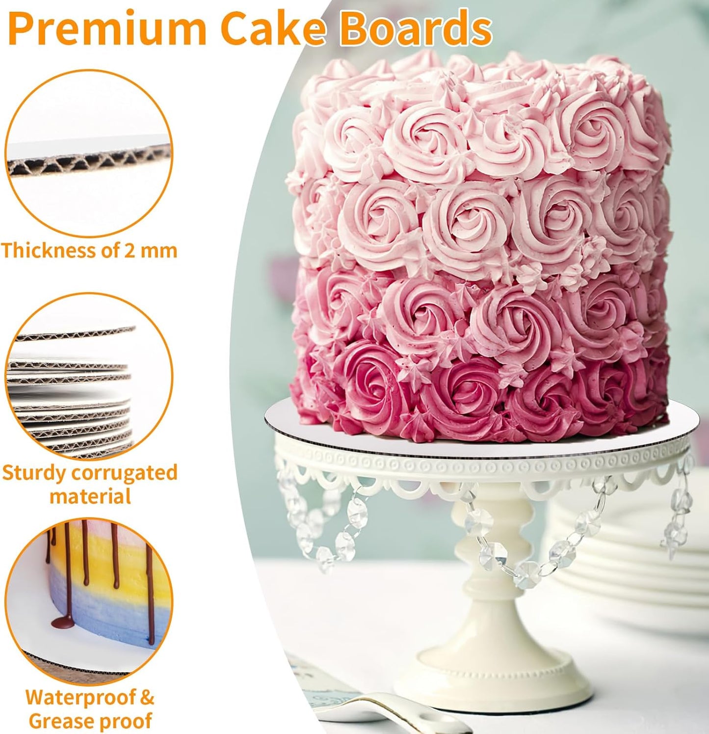 8 Pcs Cake Boards, White Cake Boards 10 inch Round, Food-Graded Cardboard Cake Rounds Cake Base, Waterproof and Oil-Proof for Cake DIY, Dessert and Crafts Display(White)