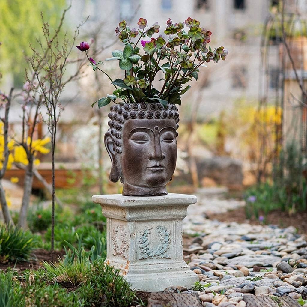 Planter Flowerpot Planter Pots Unique Plant Pots 16.9" Tall Buddha Statue Buddha Head Flower Pot Outdoor Large Planters (35x35x43cm)