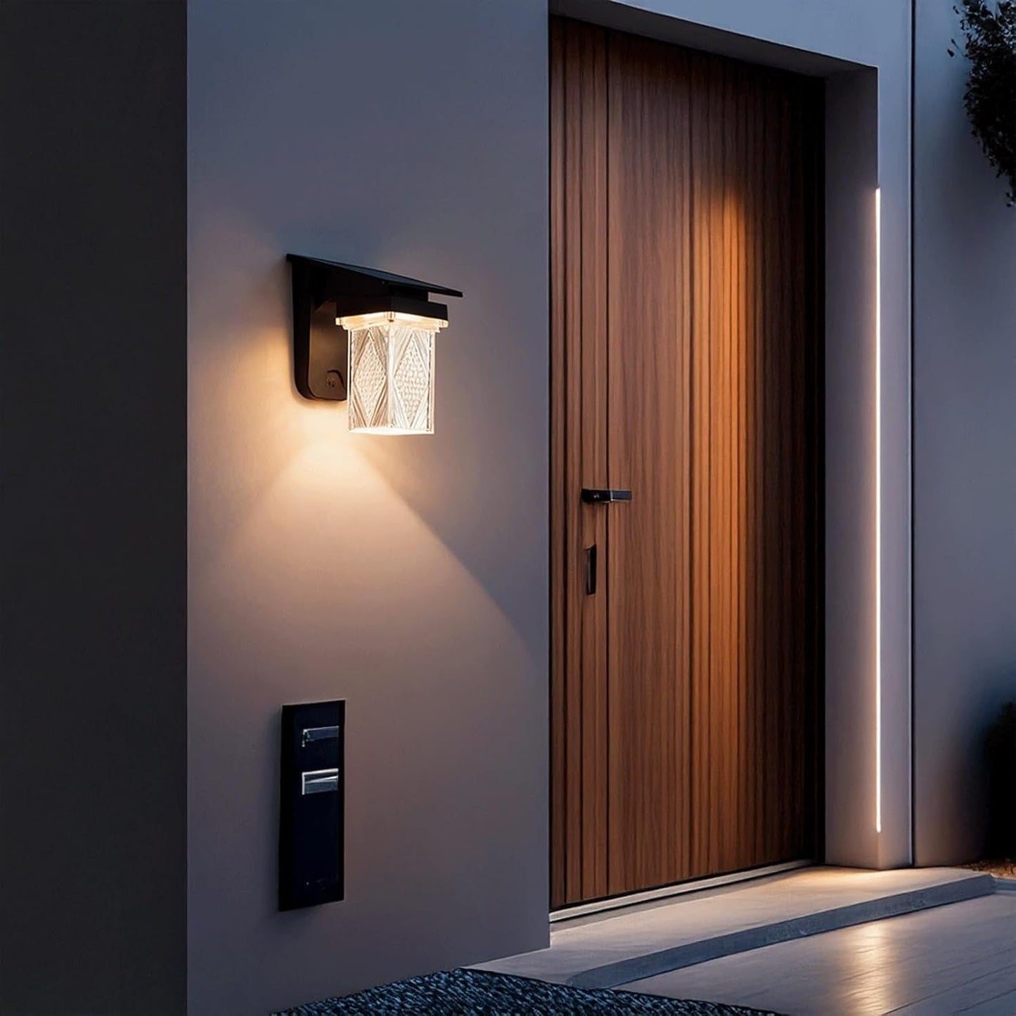 Solar Wall Lantern, Outdoor Wall Sconce, Exterior Wall Light, IP65 Black ABS PC with Diamond Shade, 3 Color Solar LED for Courtyard Balcony Garden Villa Fence Yard Gates Cottage