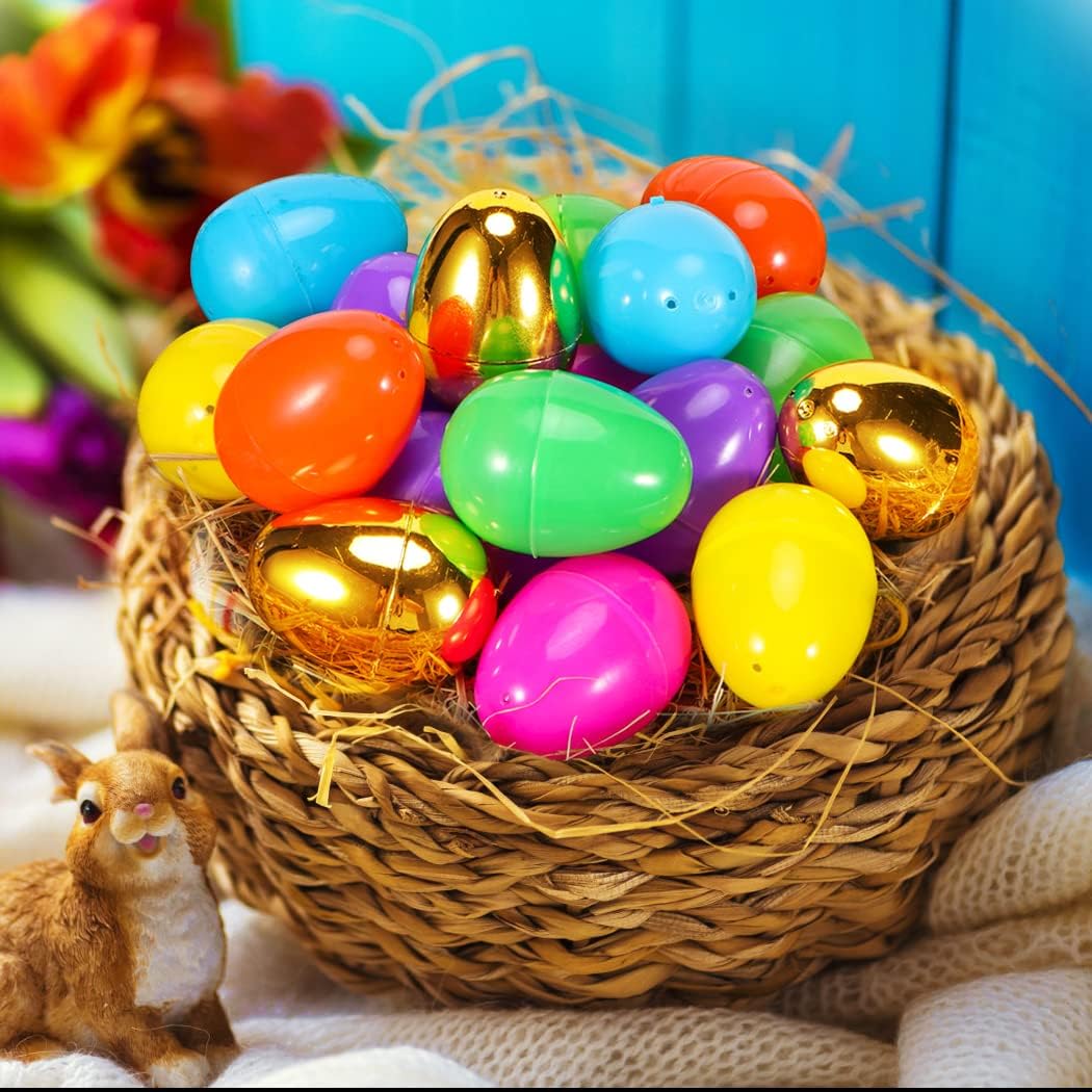NEWBEA 288 Easter Eggs -2.36" Bright Colors Plastic Easter Eggs Empty Include 18 Golden Eggs Perfect for Eggs Hunt, Easter Basket Stuffers, Party Favors