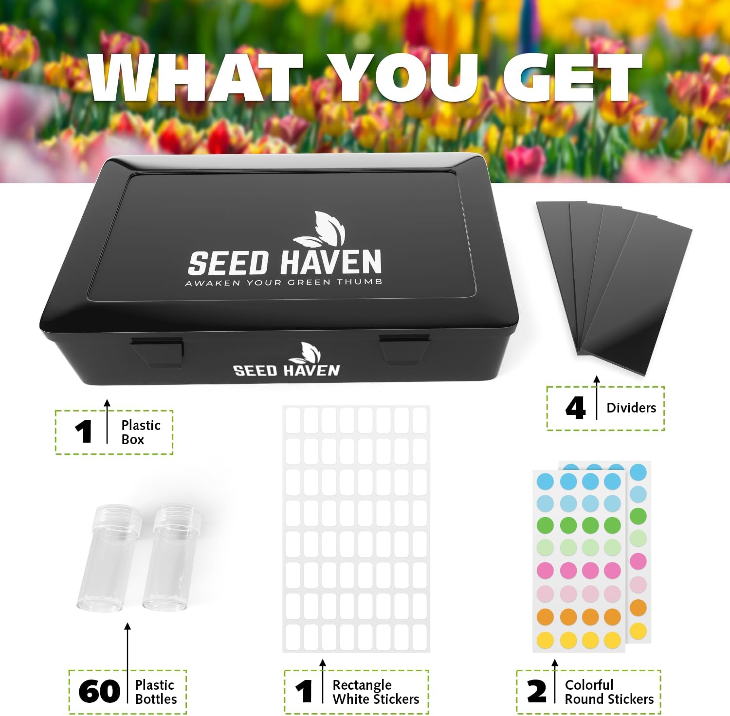 Seed Organizer Storage Box, Black Opaque Light Proof Seed Bank with 60