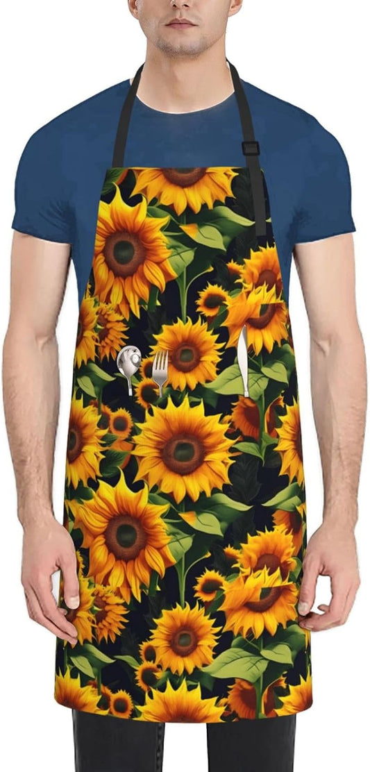 YANYU Beautiful sunflower Print 28x33 In Kitchen Apron Stylish Chef Apron with Pockets for Cooking Baking Painting