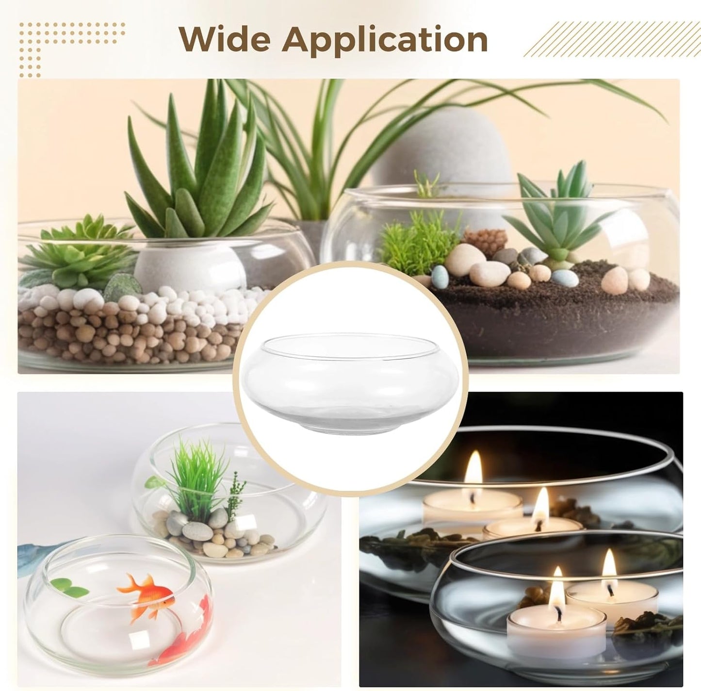 3 PCS Round Glass Vase Bowl, 6"/ 8"/10" Wide Mouth Round Glass Bowls, Succulent Planters, Fish Tank, Bubble Vases, Floral Decor Centerpieces, Flower Pots for Home Decoration (3PCS)