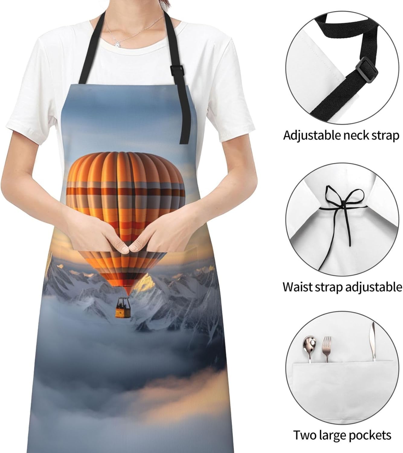 Mountain Hot Air Balloon print Waterproof apron with pocket adjustable cooking apron for adult kitchen bibs to bake