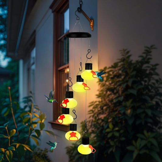 Charming Wind Chimes Hummingbird Feeders for Outdoors,Solar Hummingbird Feeder Glass Made,Never Leak,Gardening Gifts for Women,Men(Frosted Clear)