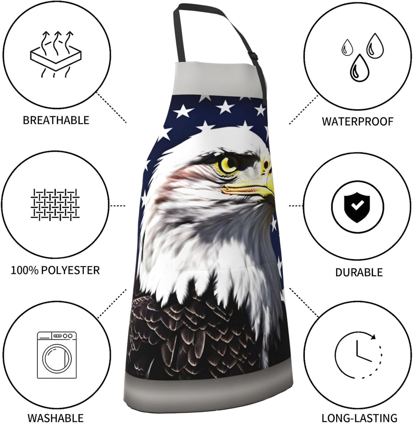 Bald Eagle Flag print Waterproof chef's apron with pocket apron for kitchen cooking baking barbecue and gardening