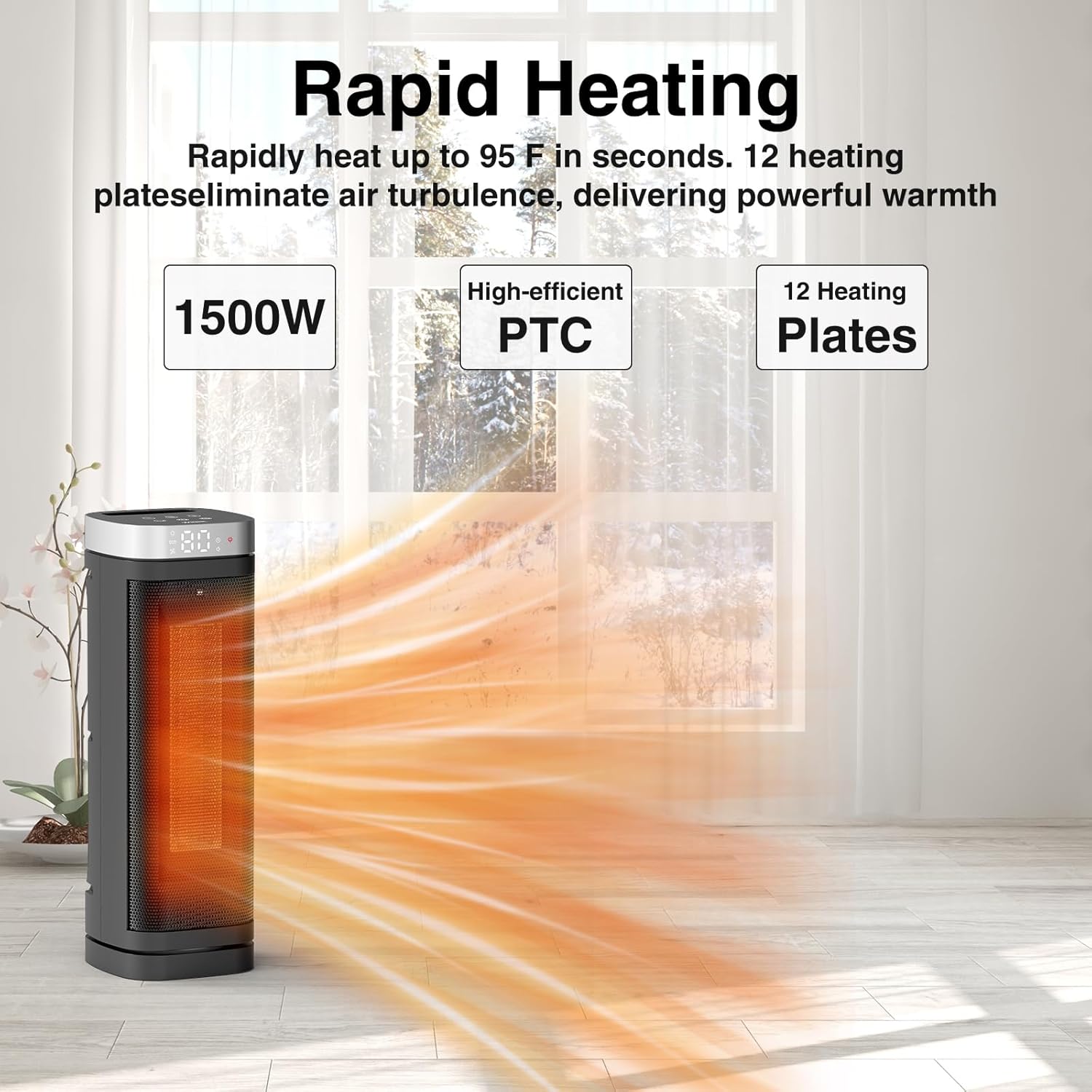 Space Heater, WINHL 17 Inches Electric Heaters for Indoor Use with The