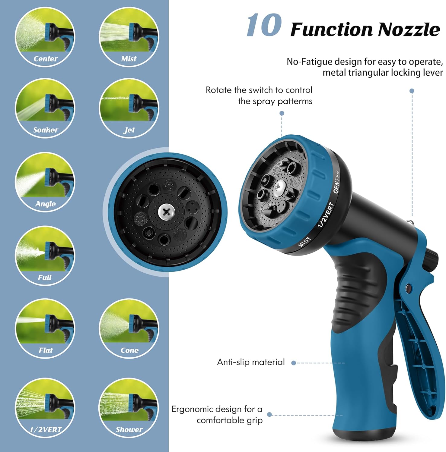 Garden Hose 100FT, Water Hose with 10 Function Nozzle, Garden Hose Met
