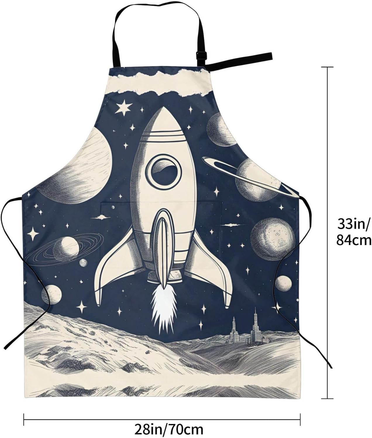 Rocket in Space print Waterproof chef's apron with pocket apron for ki