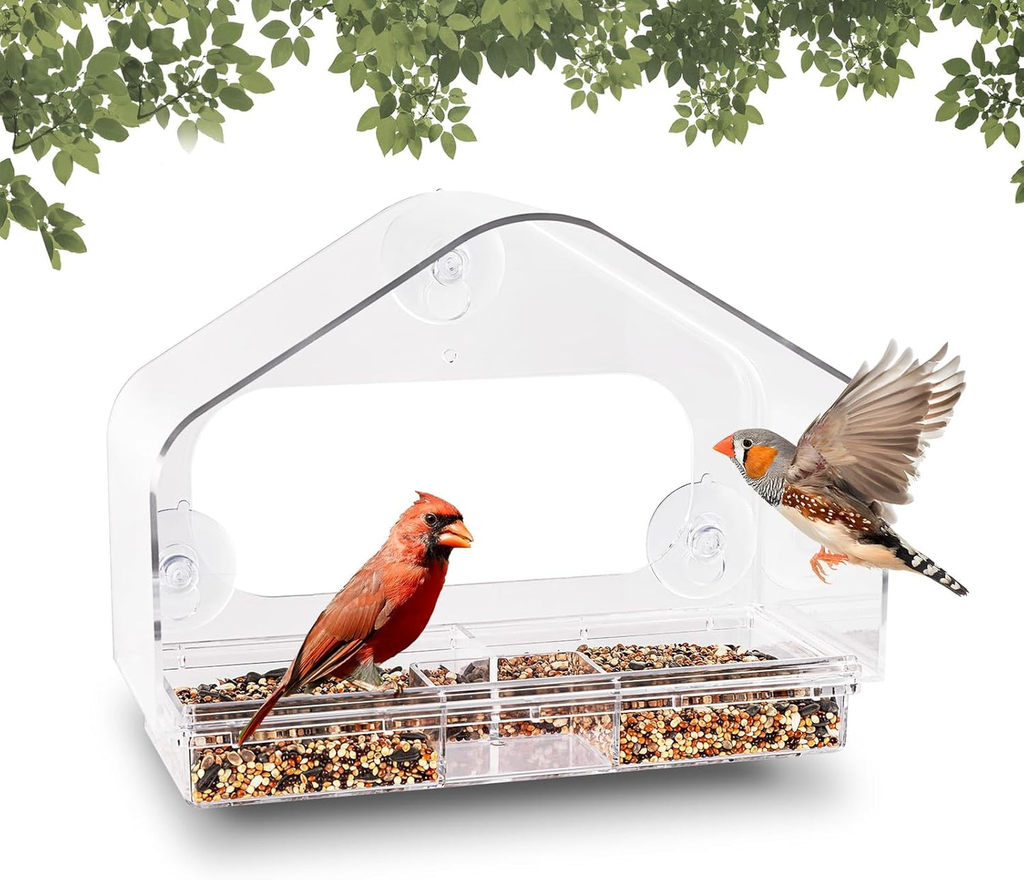 Clear Acrylic Window Bird Feeder for Outside with Suction Cups Transparent Birds Houses Tray for Viewing Wild Bird Watching Gifts for Cats, Garden Decor