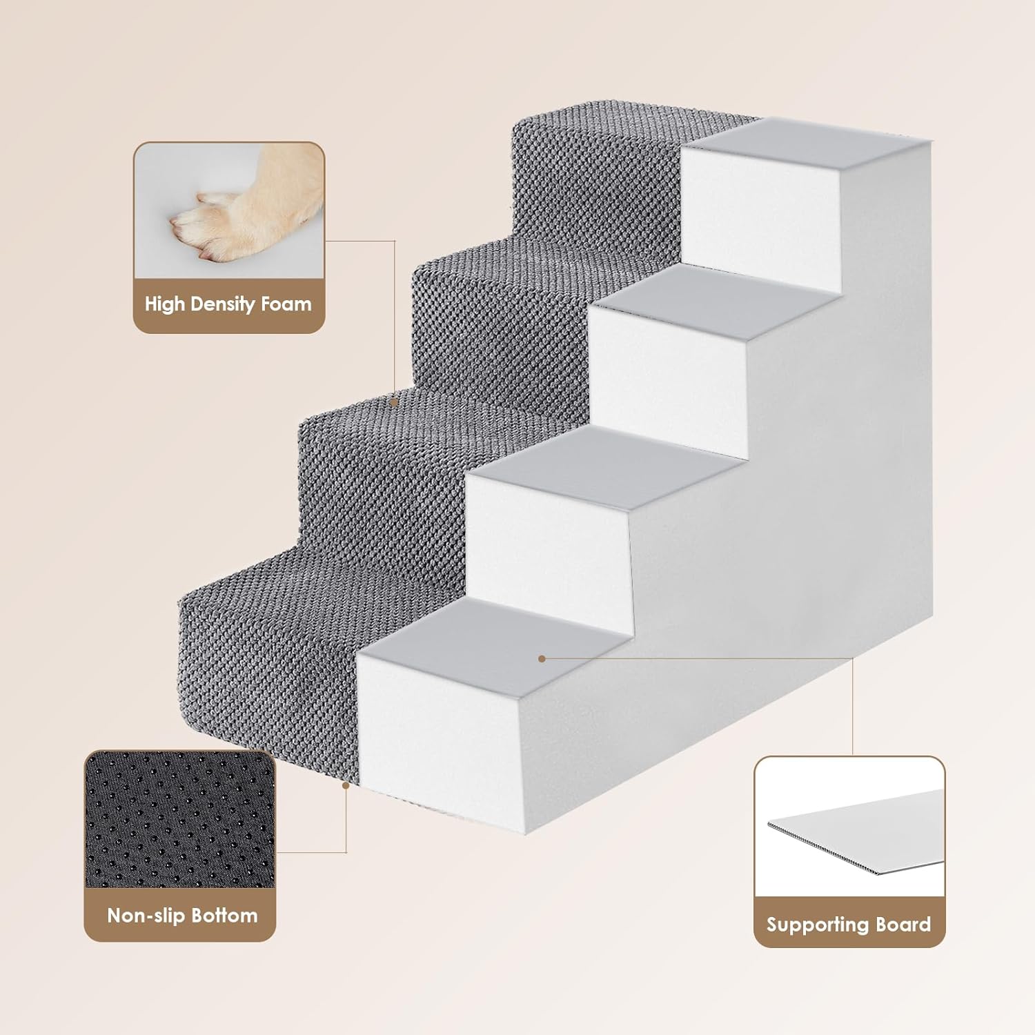 EHEYCIGA Dog Stairs for Bed 18" H, 4-Step Dog Steps for High Bed, Pet 