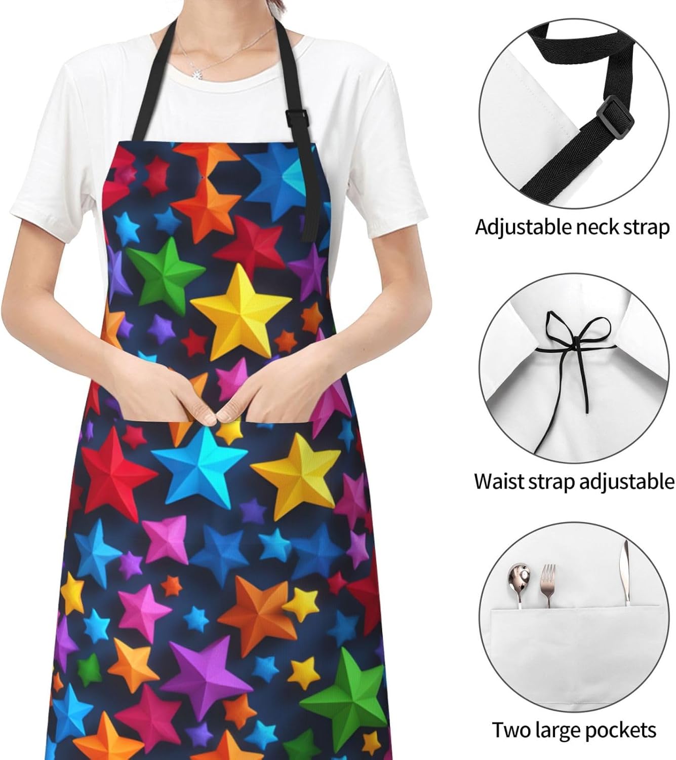 color stars print Waterproof chef's apron with pocket apron for kitchen cooking baking barbecue and gardening