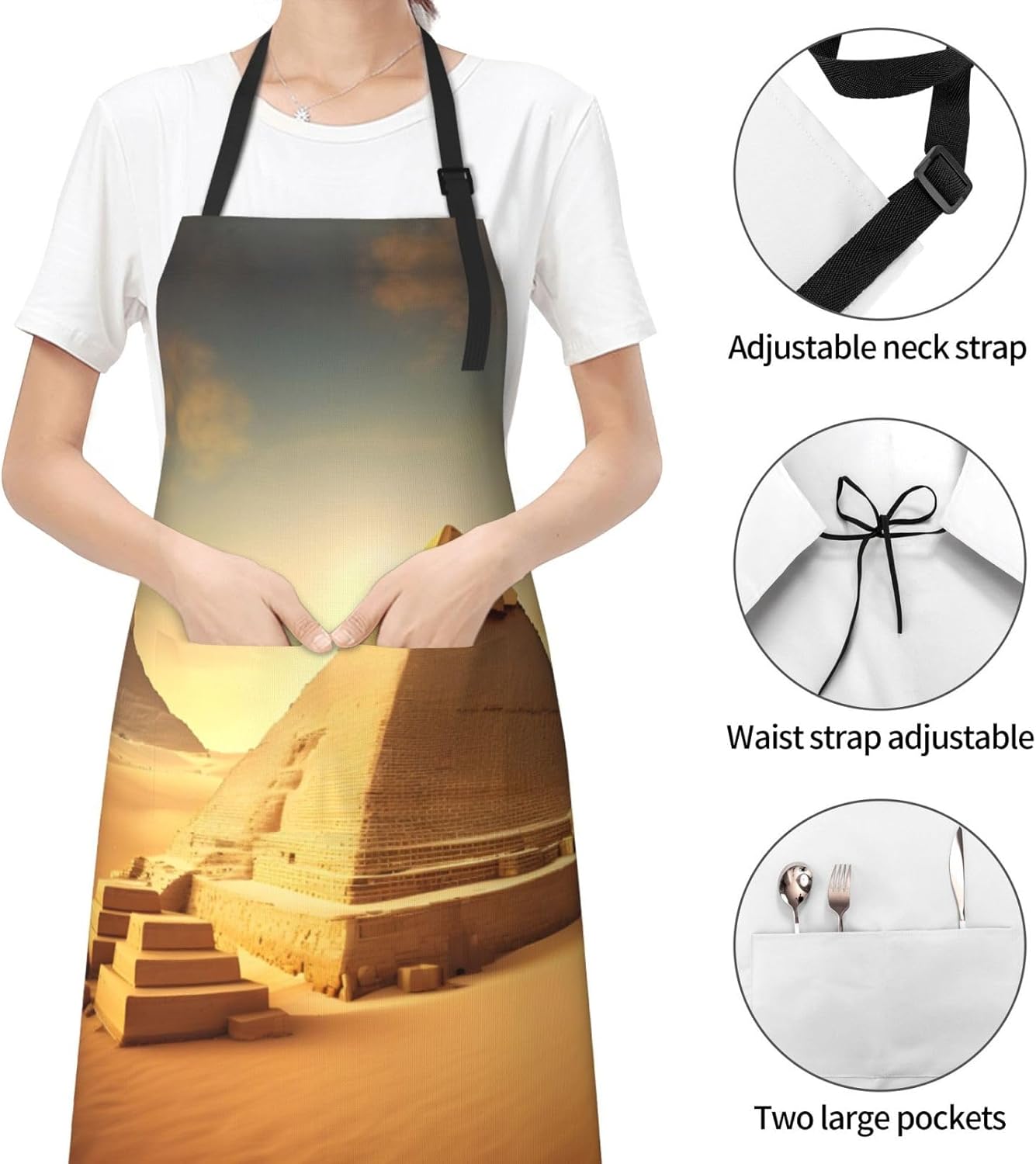 Egyptian Pyramid in Desert Print Laundry apron 28x33 In Waterproof Kit